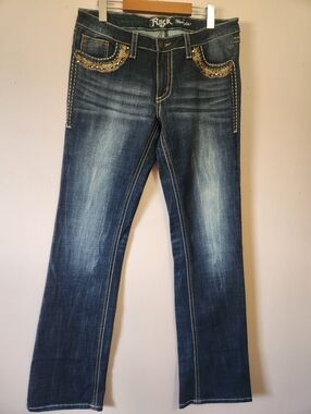 Wrangler Rock 47 Ultra Low Rise Bootcut Jeans 30x36 Bling Western Tall EUC